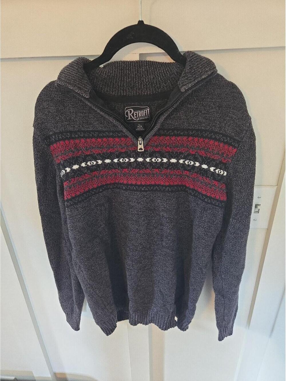 Retrofit Boys Quarter-Zip Fair Isle Knit Sweater, Large (14/16)